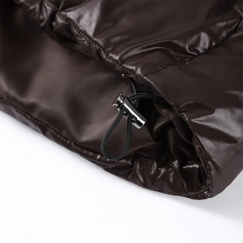 Fashion Shiny Solid Hooded Quilted Jacket Women Stand Collar Long Sleeve Zipper Pocket Street Warm Coat 2026 Winter Lady Outwear