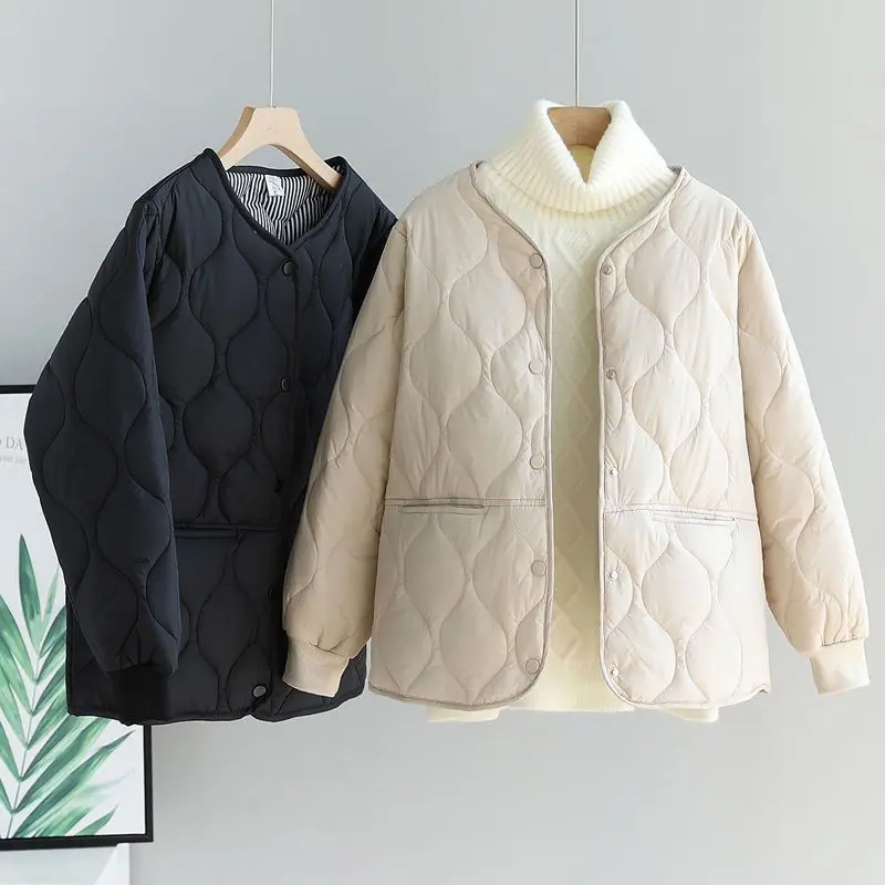 Autumn Winter Quilted Jacket Warm Women Parkas Lightweight Cotton-padded Jacket Long Sleeve Single-breasted Chic Coat Windproof