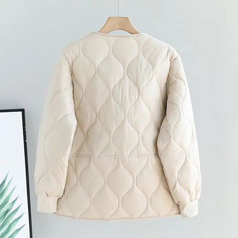 Autumn Winter Quilted Jacket Warm Women Parkas Lightweight Cotton-padded Jacket Long Sleeve Single-breasted Chic Coat Windproof