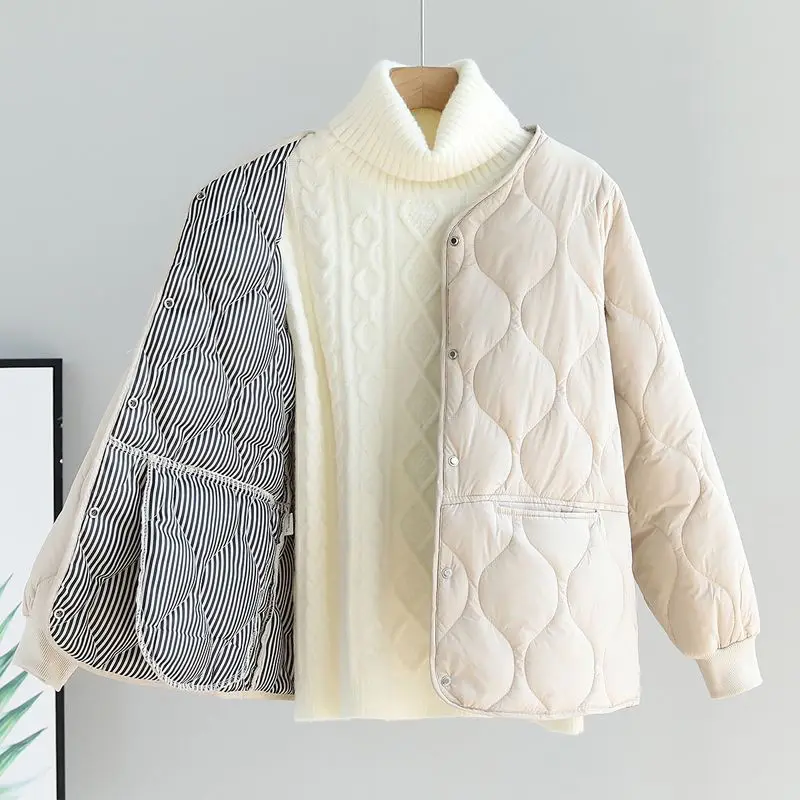 Autumn Winter Quilted Jacket Warm Women Parkas Lightweight Cotton-padded Jacket Long Sleeve Single-breasted Chic Coat Windproof