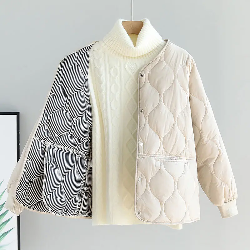 Autumn Winter Quilted Jacket Warm Women Parkas Lightweight Cotton-padded Jacket Long Sleeve Single-breasted Chic Coat Windproof