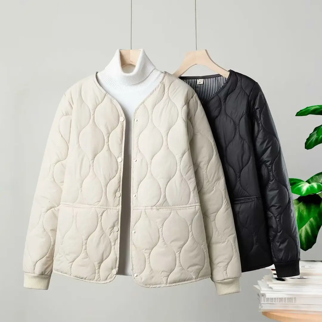 Autumn Winter Quilted Jacket Warm Women Parkas Lightweight Cotton-padded Jacket Long Sleeve Single-breasted Chic Coat Windproof