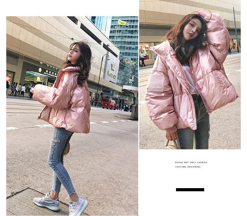 Large Size Loose Winter Jackets Fashion Glossy Bright Parka Women's Cotton Coat Jacket Winter Warm Thick Parka Womens Jacket