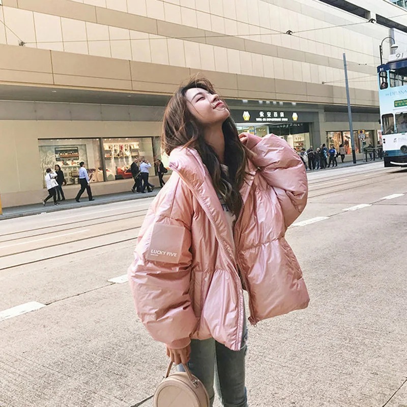 Large Size Loose Winter Jackets Fashion Glossy Bright Parka Women's Cotton Coat Jacket Winter Warm Thick Parka Womens Jacket