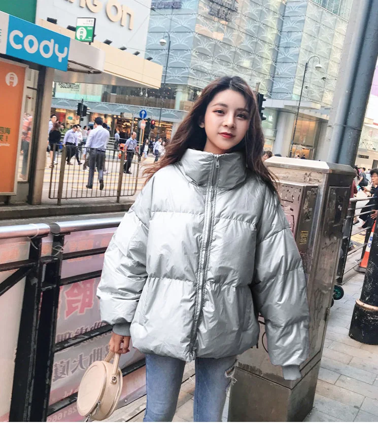 Large Size Loose Winter Jackets Fashion Glossy Bright Parka Women's Cotton Coat Jacket Winter Warm Thick Parka Womens Jacket