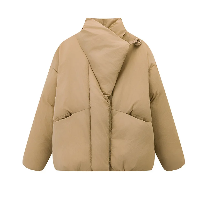 Women's Winter Lapel Puffer Jacket Loose Y2K Fashion Down Cotton Coat Woman Solid Color Casual Windproof Warm Cropped Parkas