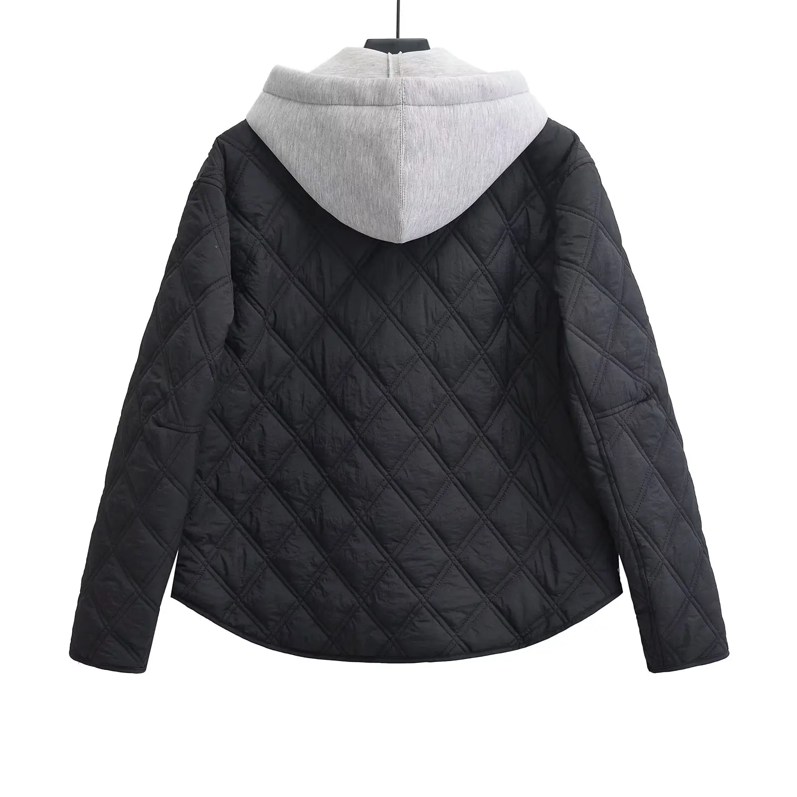 2026 New Fashion Autumn Winter Women's Casual Hooded Solid Black Padded Bomber Coats Female Basic Quilted Loose Parkas Jackets