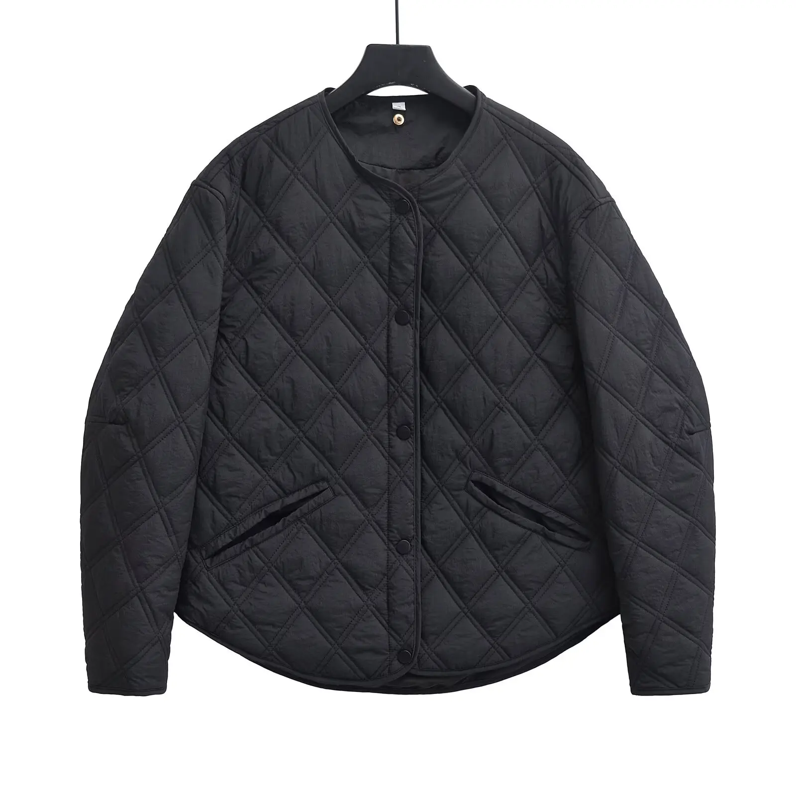 2026 New Fashion Autumn Winter Women's Casual Hooded Solid Black Padded Bomber Coats Female Basic Quilted Loose Parkas Jackets