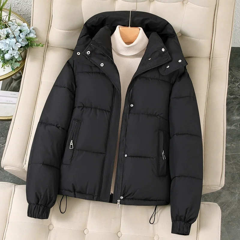 Fashion Short Hooded Parkas Coats Thicken Warm Down Cotton Jacket Women's 2025 Winter New Chic Loose Bread Outerwear Female