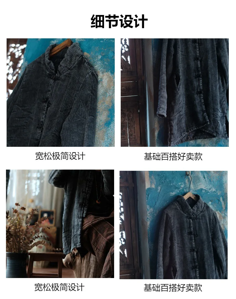 Johnature Women Vintage Cotton Linen Parkas Stand Long Sleeve Winter Coat Button 2025 New Plus Cotton Chinese Style Women Parkas