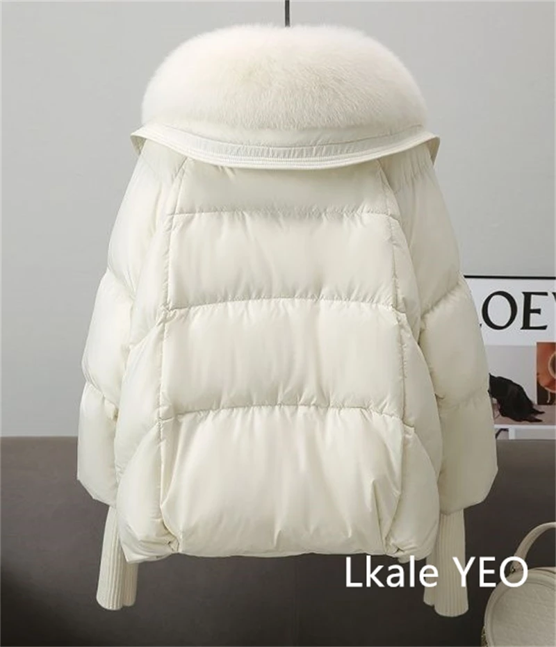 Women's Winter Parka Coat 2025 Casual Korean Version Lady Outerwear Temperament Thicken Big Fur Collar Ladies Down Cotton Jacket