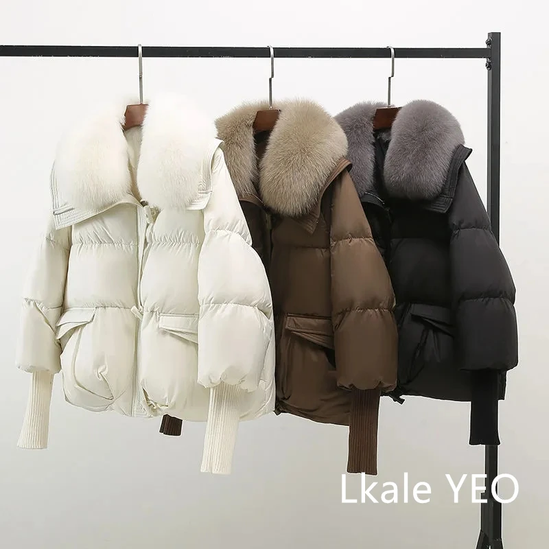 Women's Winter Parka Coat 2025 Casual Korean Version Lady Outerwear Temperament Thicken Big Fur Collar Ladies Down Cotton Jacket