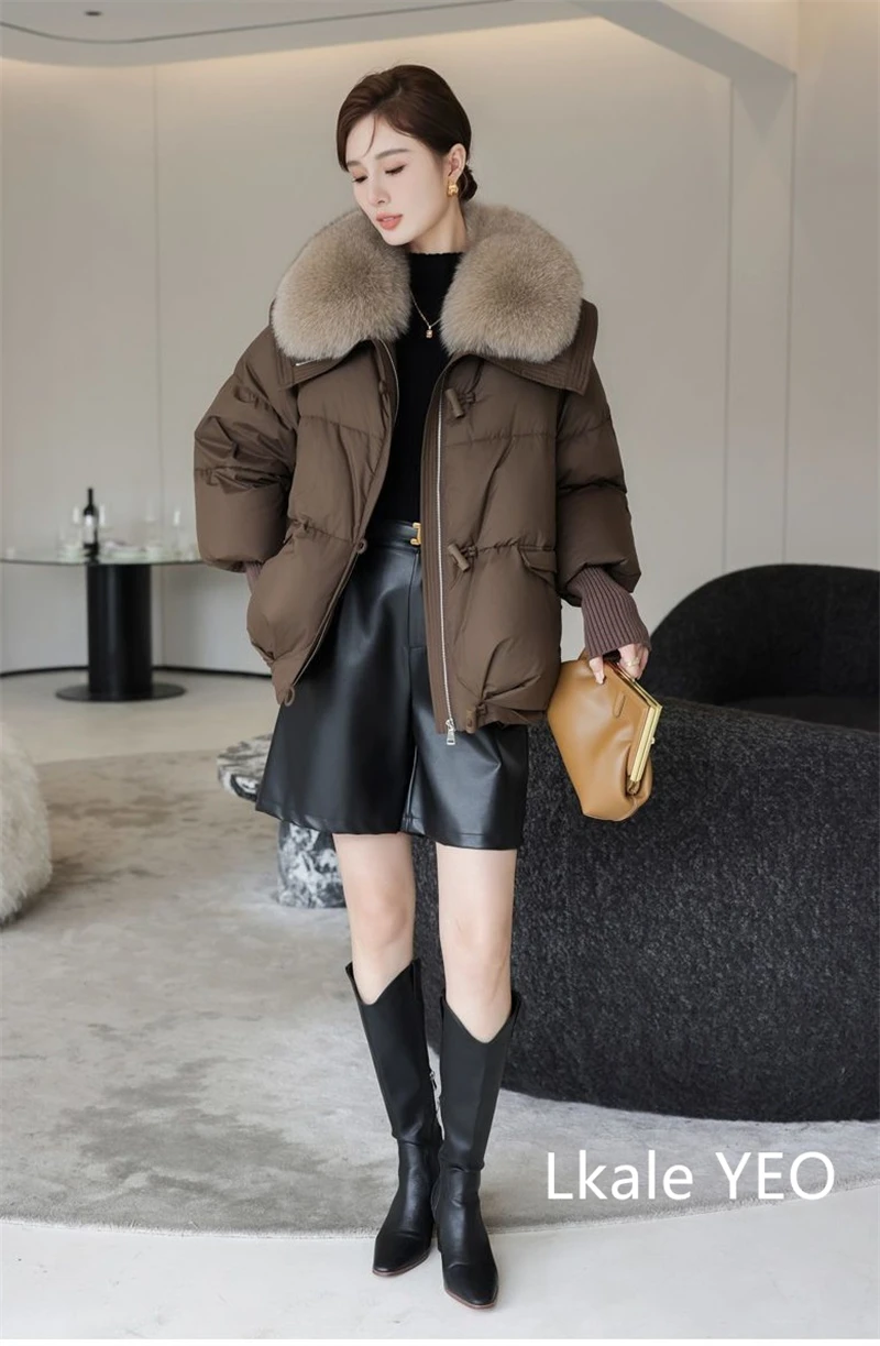 Women's Winter Parka Coat 2025 Casual Korean Version Lady Outerwear Temperament Thicken Big Fur Collar Ladies Down Cotton Jacket