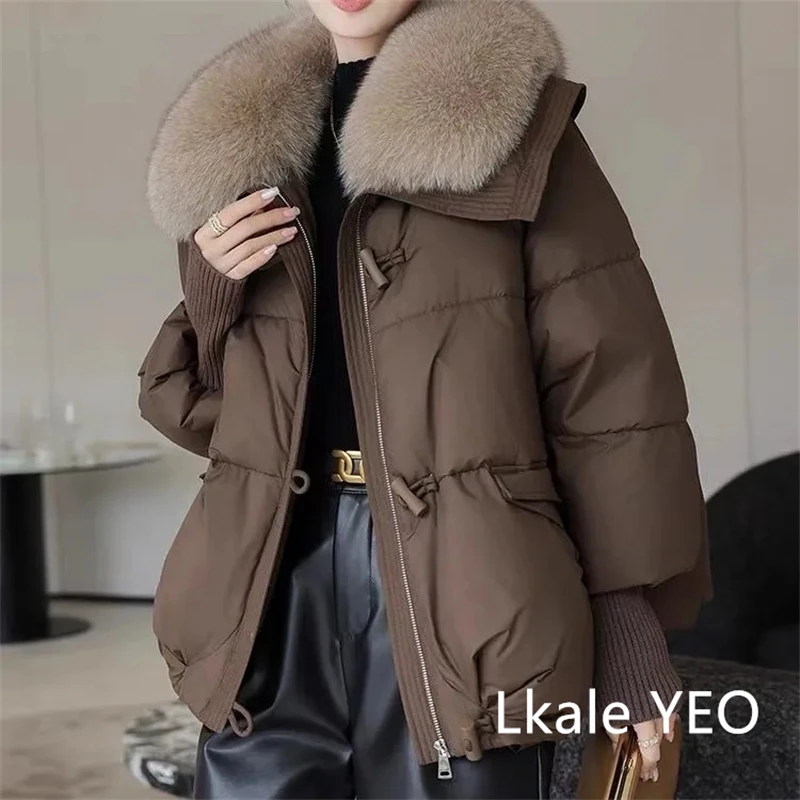 Women's Winter Parka Coat 2025 Casual Korean Version Lady Outerwear Temperament Thicken Big Fur Collar Ladies Down Cotton Jacket