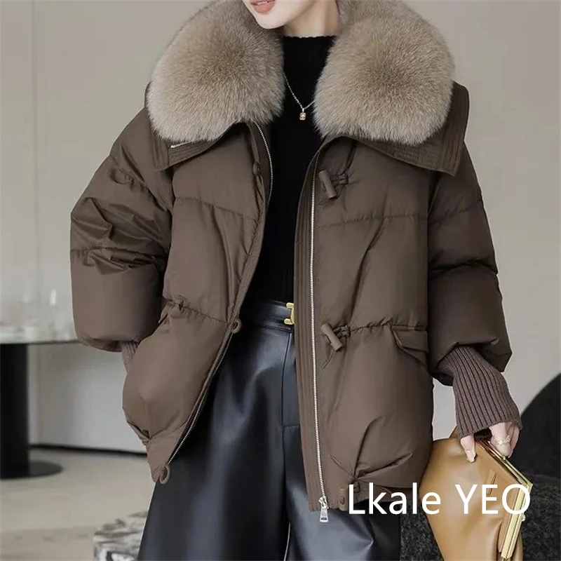 Women's Winter Parka Coat 2025 Casual Korean Version Lady Outerwear Temperament Thicken Big Fur Collar Ladies Down Cotton Jacket