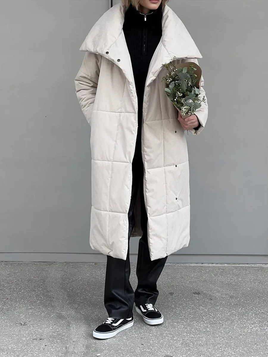 Women's Casual Warm Windproof Cotton Coats Long Cotton Jacket Autumn Winter Women's Fashion Street Style Trendy Down Jackets