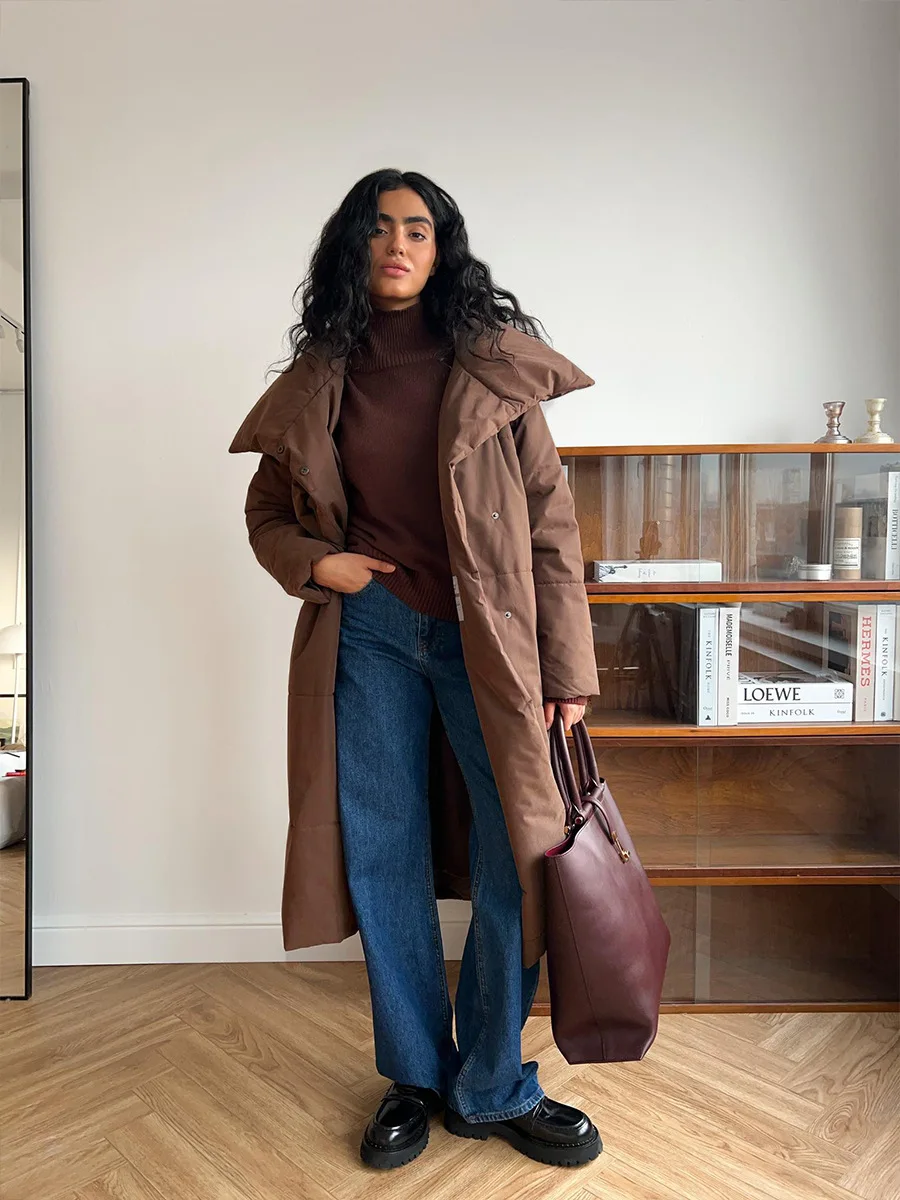 Women's Casual Warm Windproof Cotton Coats Long Cotton Jacket Autumn Winter Women's Fashion Street Style Trendy Down Jackets