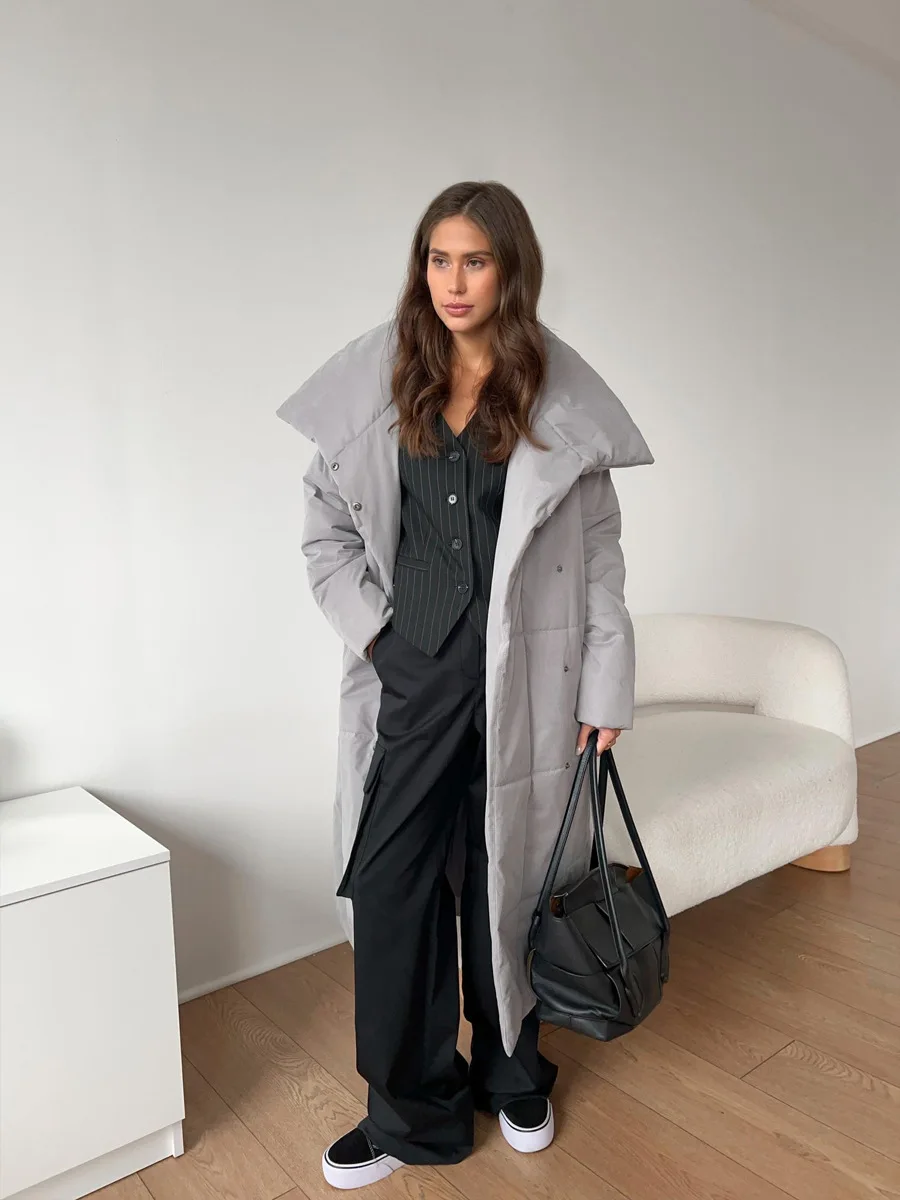 Women's Casual Warm Windproof Cotton Coats Long Cotton Jacket Autumn Winter Women's Fashion Street Style Trendy Down Jackets