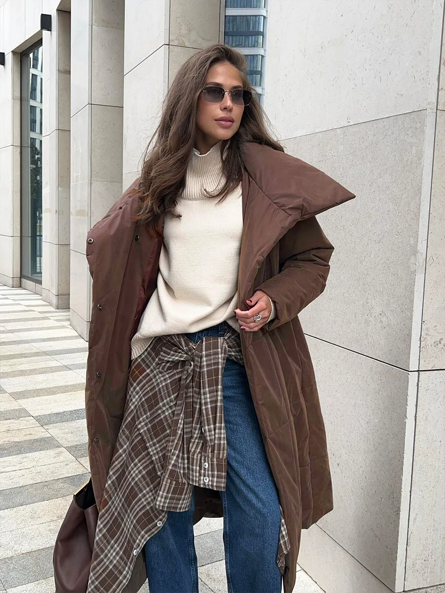 Women's Casual Warm Windproof Cotton Coats Long Cotton Jacket Autumn Winter Women's Fashion Street Style Trendy Down Jackets
