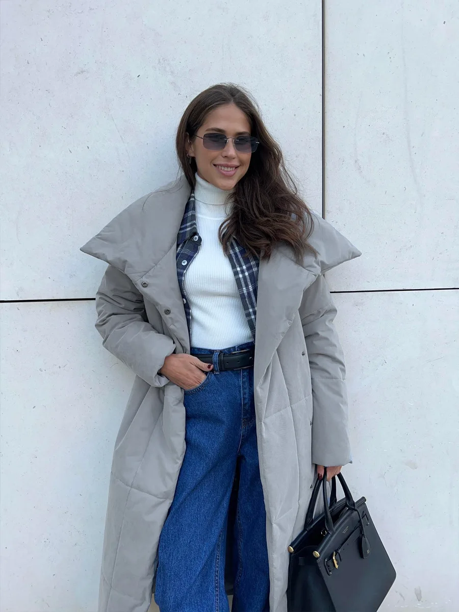 Women's Casual Warm Windproof Cotton Coats Long Cotton Jacket Autumn Winter Women's Fashion Street Style Trendy Down Jackets