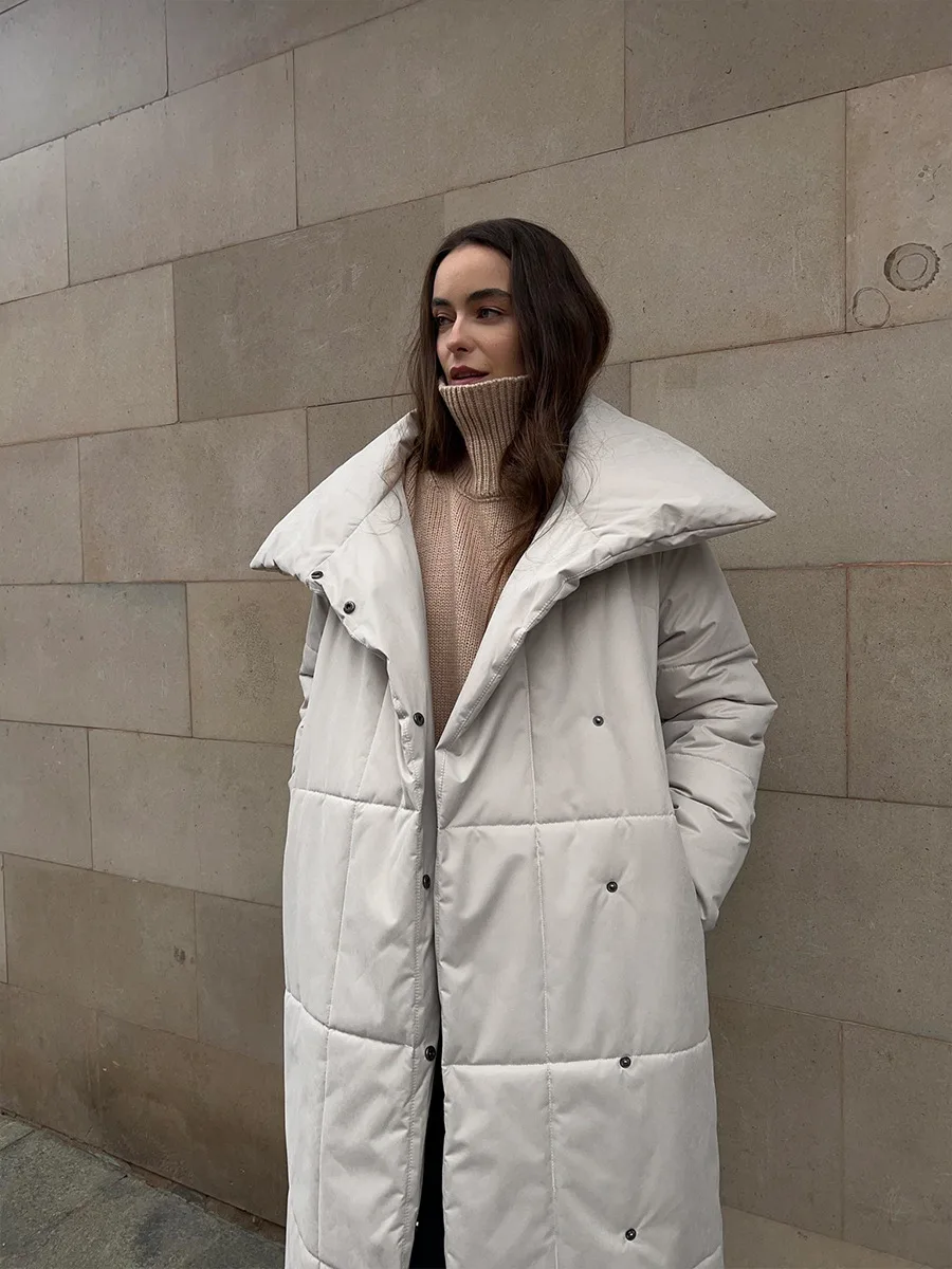 Women's Casual Warm Windproof Cotton Coats Long Cotton Jacket Autumn Winter Women's Fashion Street Style Trendy Down Jackets