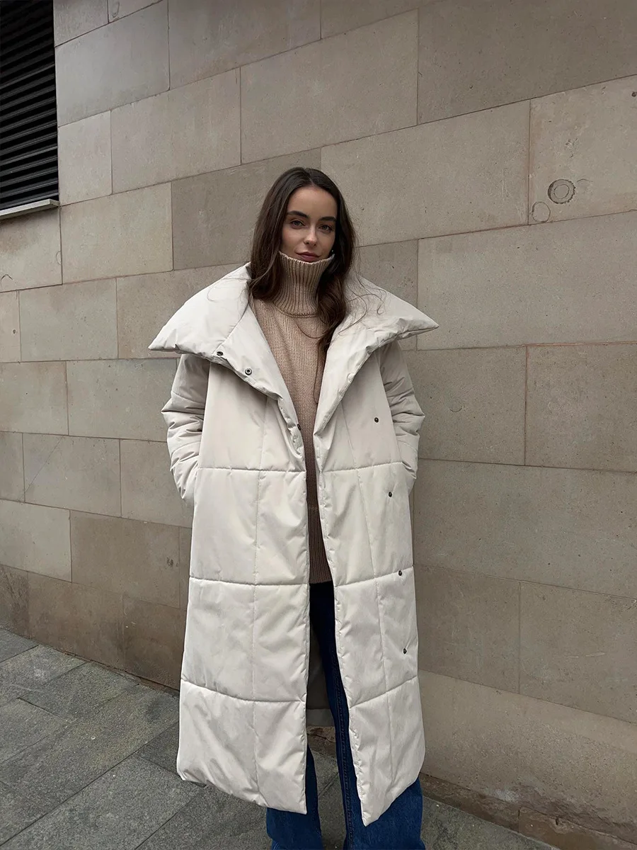Women's Casual Warm Windproof Cotton Coats Long Cotton Jacket Autumn Winter Women's Fashion Street Style Trendy Down Jackets