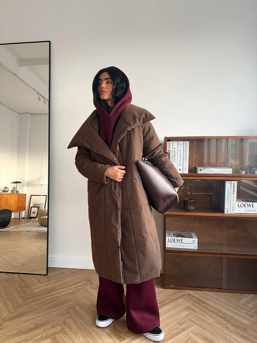 Women's Casual Warm Windproof Cotton Coats Long Cotton Jacket Autumn Winter Women's Fashion Street Style Trendy Down Jackets