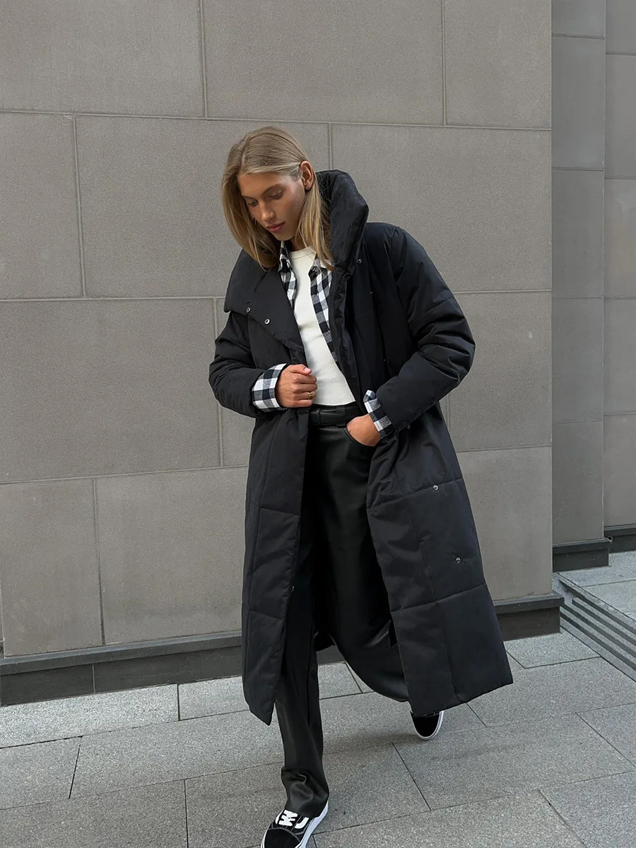 Women's Casual Warm Windproof Cotton Coats Long Cotton Jacket Autumn Winter Women's Fashion Street Style Trendy Down Jackets