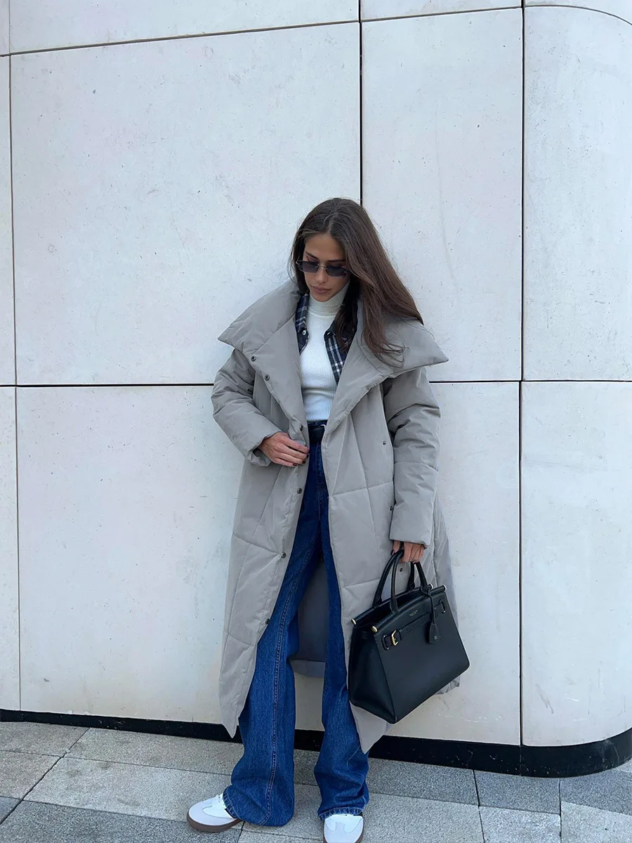 Women's Casual Warm Windproof Cotton Coats Long Cotton Jacket Autumn Winter Women's Fashion Street Style Trendy Down Jackets