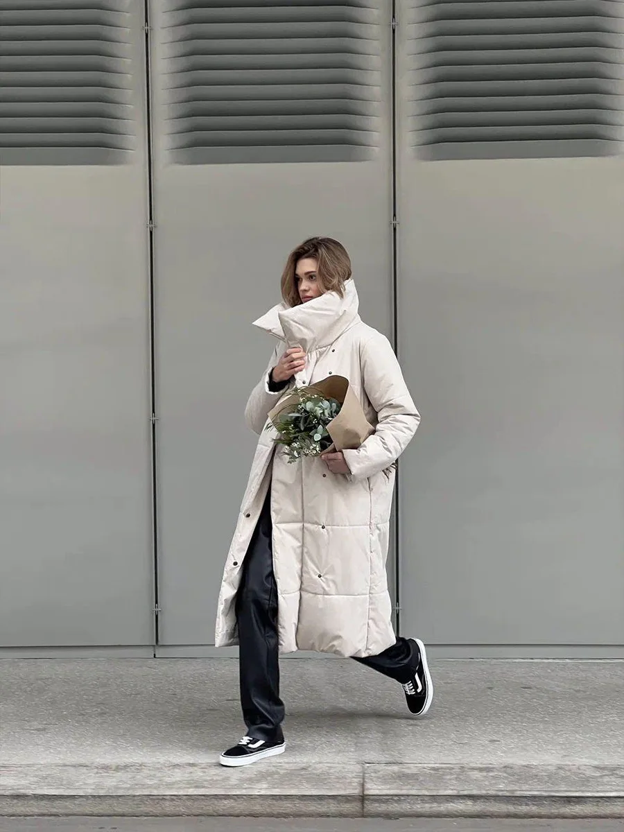 Women's Casual Warm Windproof Cotton Coats Long Cotton Jacket Autumn Winter Women's Fashion Street Style Trendy Down Jackets