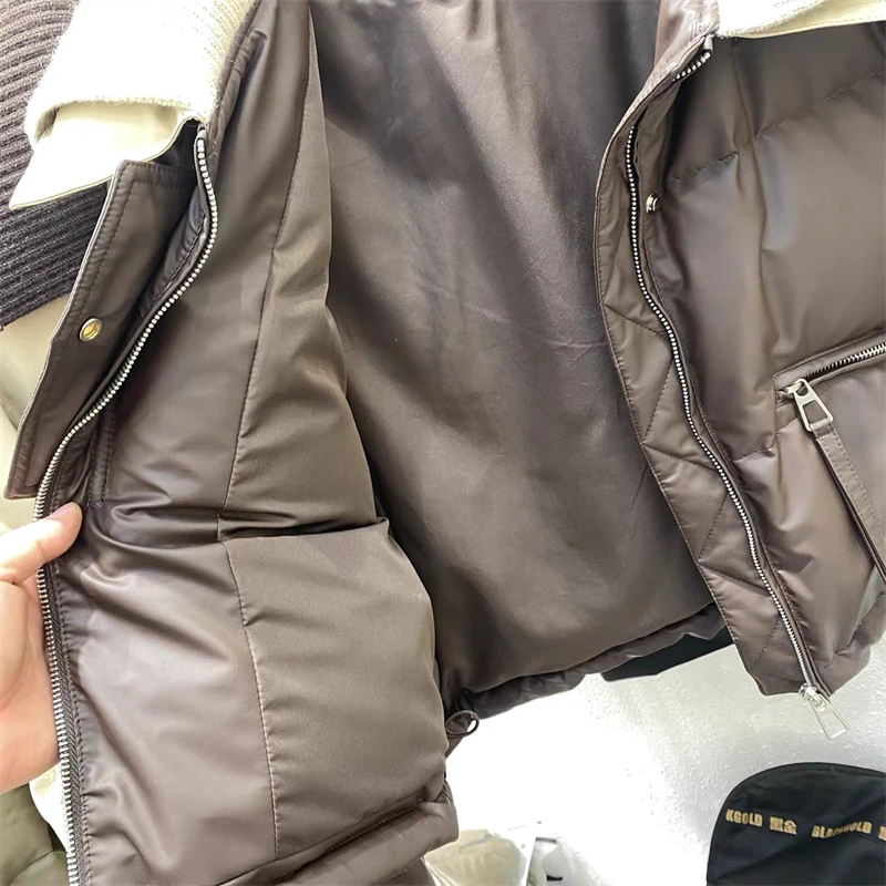 Women Coffee Parkas Jacket Thicken Warm Long Sleeve Turtleneck Padded Coat Vintage Overcoat Streetwear 2000s Clothes Winter 2024