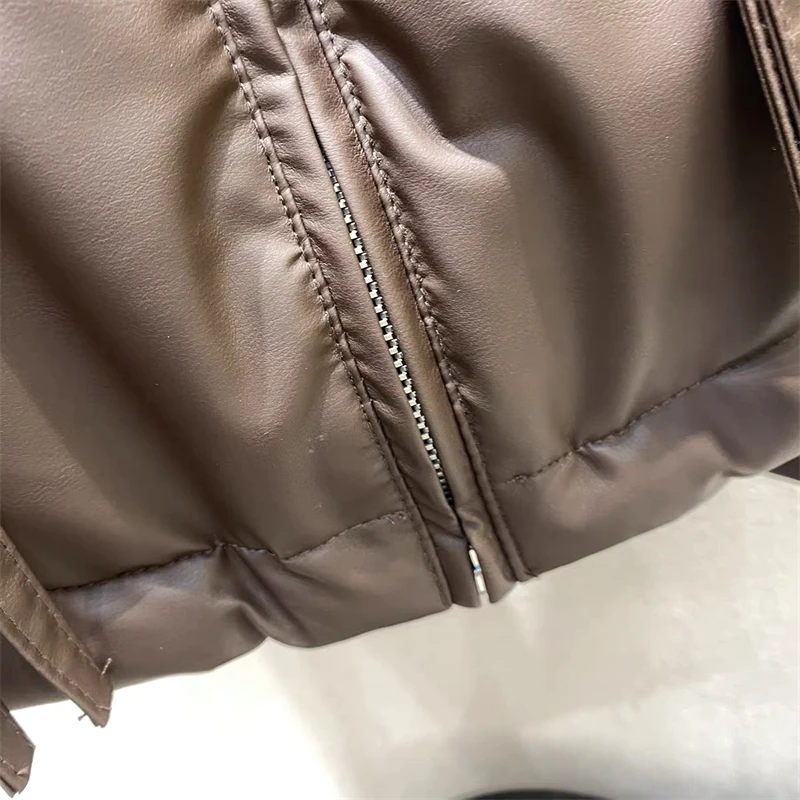 Women Coffee Parkas Jacket Thicken Warm Long Sleeve Turtleneck Padded Coat Vintage Overcoat Streetwear 2000s Clothes Winter 2024