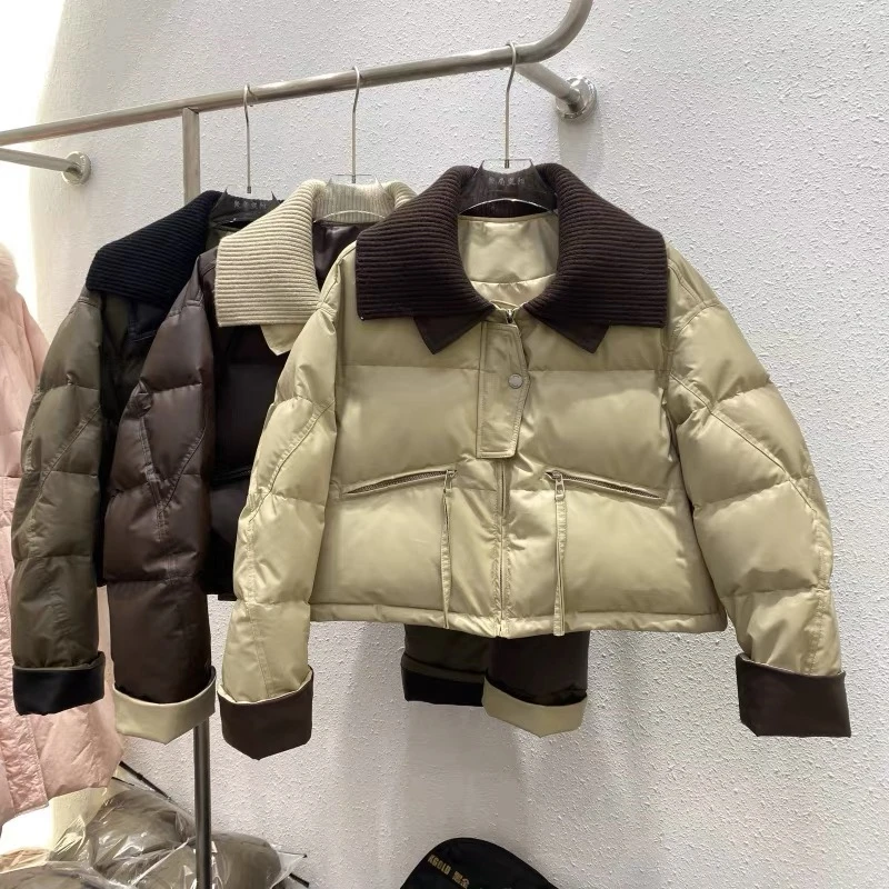 Women Coffee Parkas Jacket Thicken Warm Long Sleeve Turtleneck Padded Coat Vintage Overcoat Streetwear 2000s Clothes Winter 2024