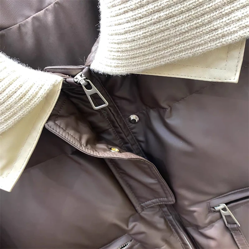Women Coffee Parkas Jacket Thicken Warm Long Sleeve Turtleneck Padded Coat Vintage Overcoat Streetwear 2000s Clothes Winter 2024