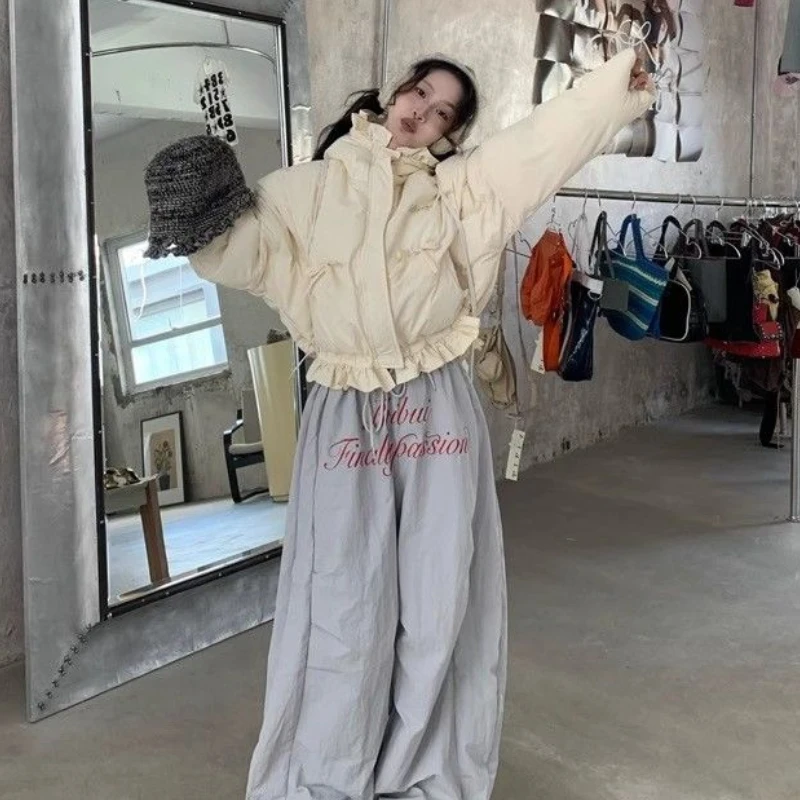 2024 New Pleated Autumn Winter Parkas Korean Sweet Bow Appliques Fashion Popular Y2k Aesthetic Coats Harajuku Girl Clothes