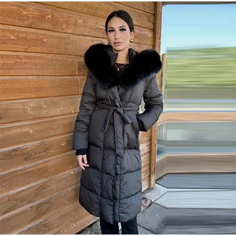 Warm Women's Puffy Quilted Hooded Long Cotton Coat Loose Solid Stand Collar Lace Up Zipper Overcoats 2026 Winter Lady Outwear