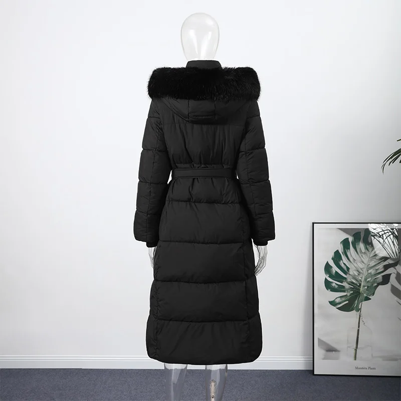 Warm Women's Puffy Quilted Hooded Long Cotton Coat Loose Solid Stand Collar Lace Up Zipper Overcoats 2026 Winter Lady Outwear
