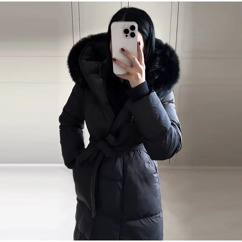 Warm Women's Puffy Quilted Hooded Long Cotton Coat Loose Solid Stand Collar Lace Up Zipper Overcoats 2026 Winter Lady Outwear