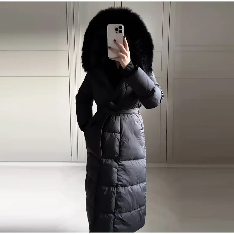 Warm Women's Puffy Quilted Hooded Long Cotton Coat Loose Solid Stand Collar Lace Up Zipper Overcoats 2026 Winter Lady Outwear