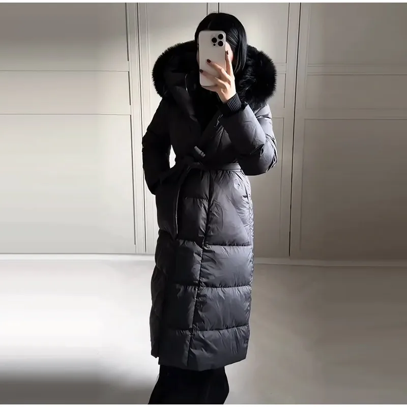 Warm Women's Puffy Quilted Hooded Long Cotton Coat Loose Solid Stand Collar Lace Up Zipper Overcoats 2026 Winter Lady Outwear