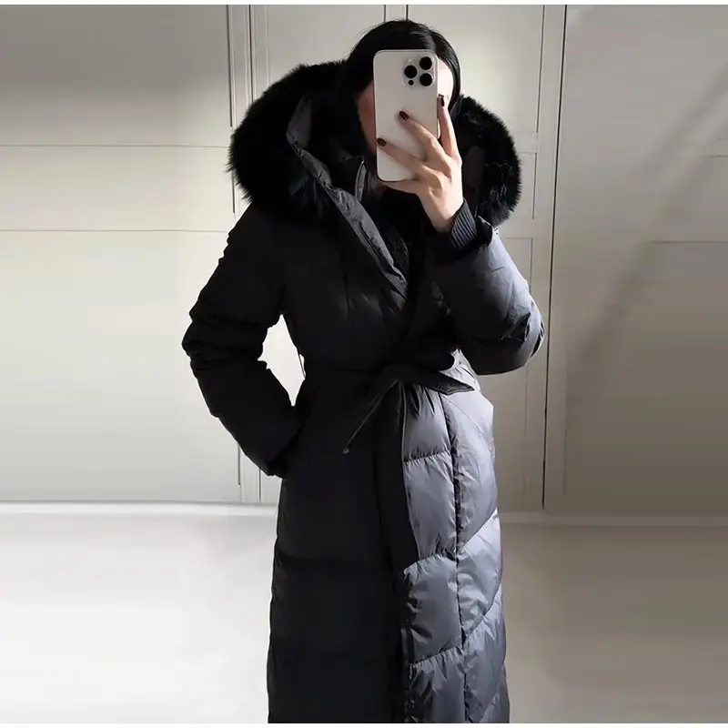 Warm Women's Puffy Quilted Hooded Long Cotton Coat Loose Solid Stand Collar Lace Up Zipper Overcoats 2026 Winter Lady Outwear