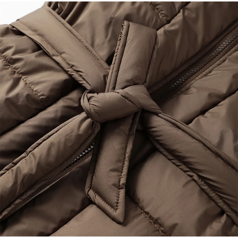 Warm Women's Puffy Quilted Hooded Long Cotton Coat Loose Solid Stand Collar Lace Up Zipper Overcoats 2026 Winter Lady Outwear