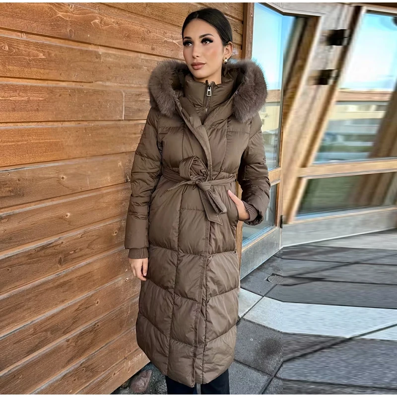 Warm Women's Puffy Quilted Hooded Long Cotton Coat Loose Solid Stand Collar Lace Up Zipper Overcoats 2026 Winter Lady Outwear