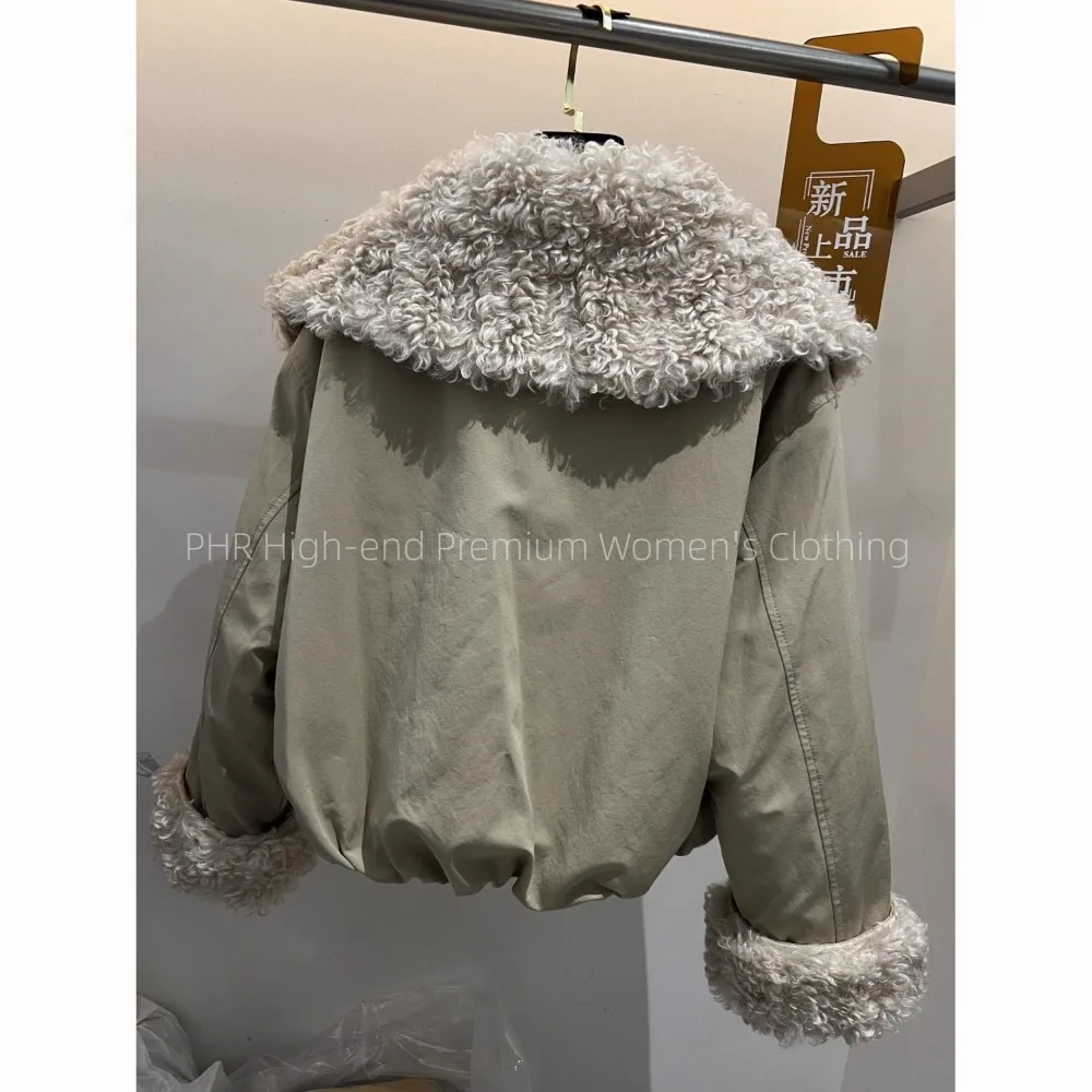 Neploe Moda Europe New Winter Parkas Fur Turn-down Collar Warm Thicked Women Clothing Loose Short Lambswool Minority Crop Tops