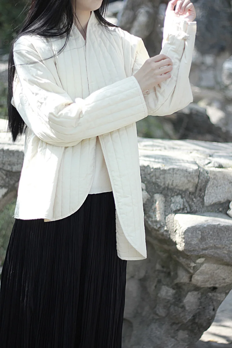UMI MAO Cotton Linen Coat Women's 2023 Winter Vintage Literature Zen Cool Style Warm Lace Up Warm Cotton Jacket Femme