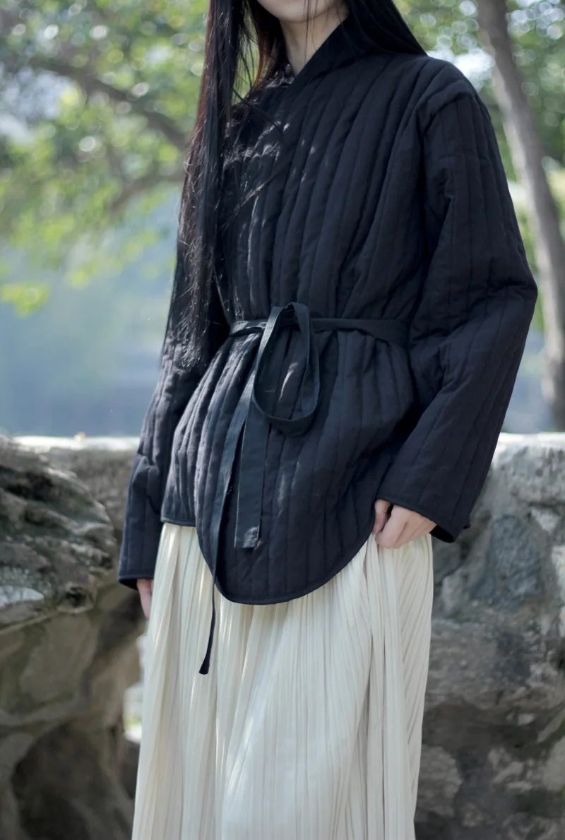 UMI MAO Cotton Linen Coat Women's 2023 Winter Vintage Literature Zen Cool Style Warm Lace Up Warm Cotton Jacket Femme