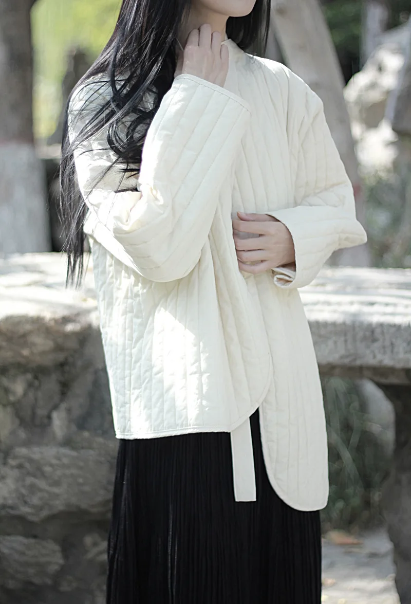 UMI MAO Cotton Linen Coat Women's 2023 Winter Vintage Literature Zen Cool Style Warm Lace Up Warm Cotton Jacket Femme
