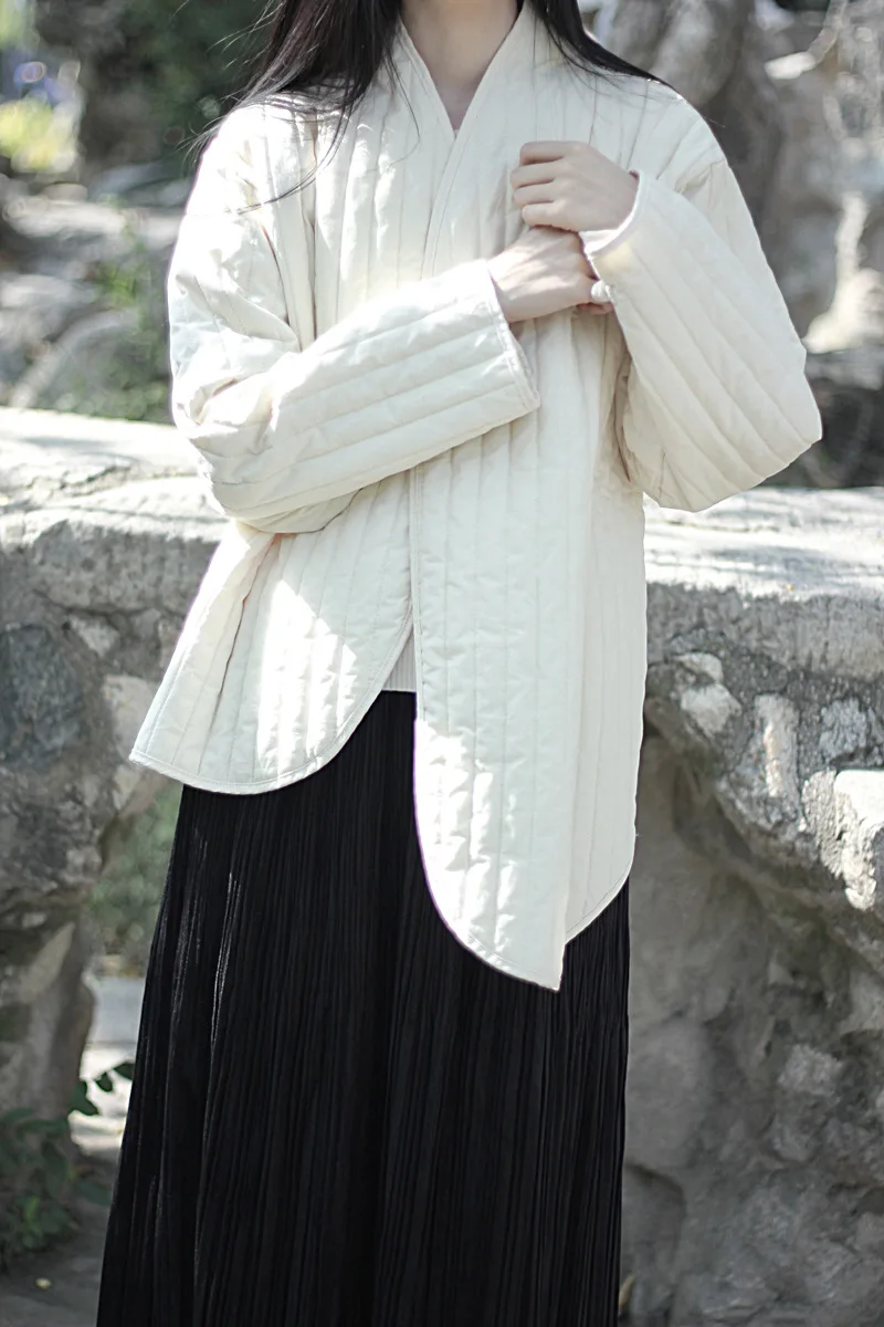 UMI MAO Cotton Linen Coat Women's 2023 Winter Vintage Literature Zen Cool Style Warm Lace Up Warm Cotton Jacket Femme