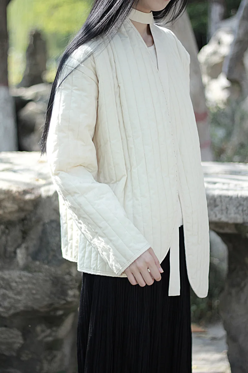 UMI MAO Cotton Linen Coat Women's 2023 Winter Vintage Literature Zen Cool Style Warm Lace Up Warm Cotton Jacket Femme