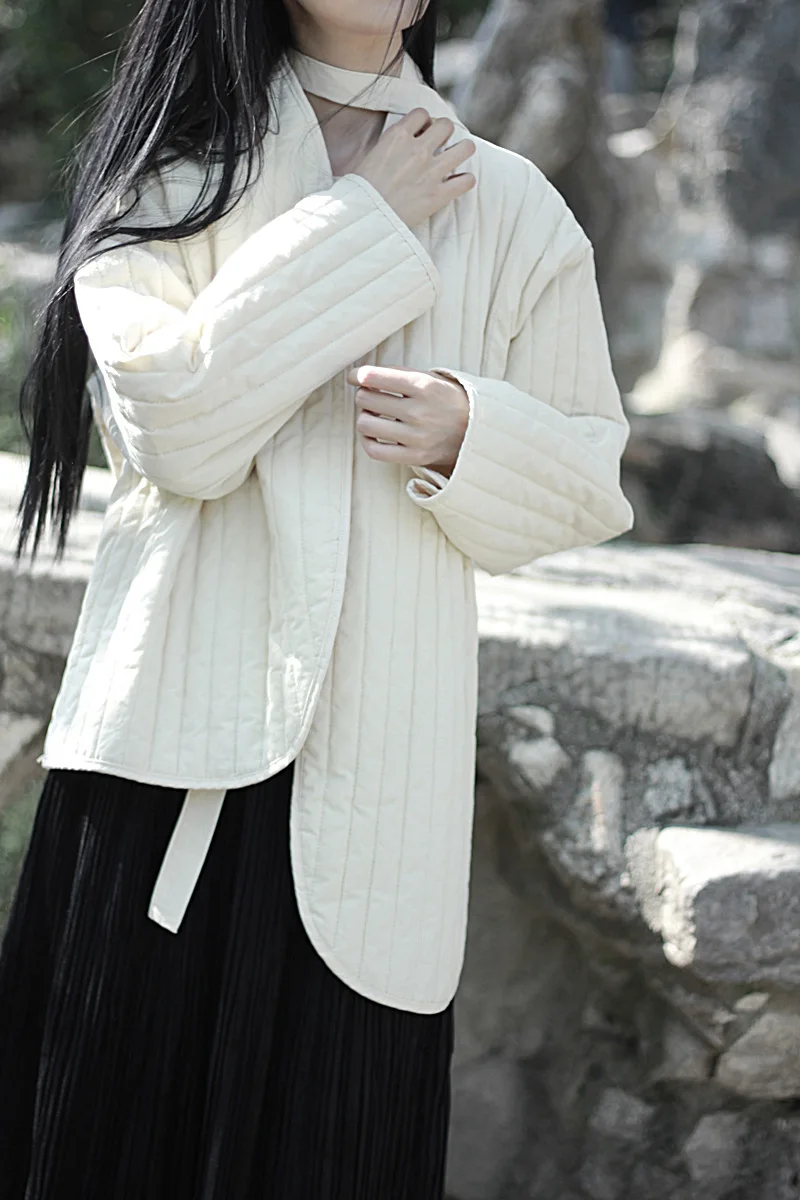 UMI MAO Cotton Linen Coat Women's 2023 Winter Vintage Literature Zen Cool Style Warm Lace Up Warm Cotton Jacket Femme